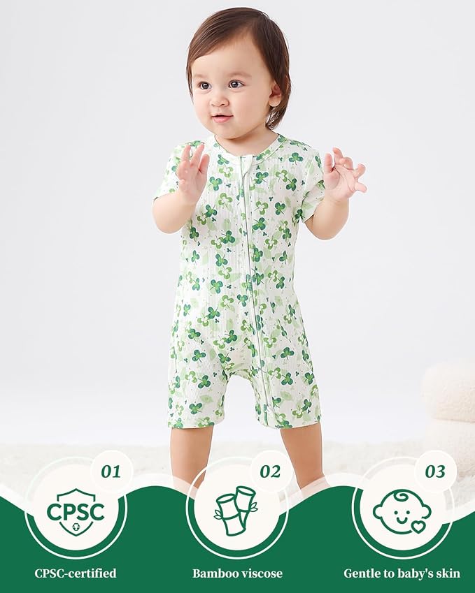 Bafeicao Baby Girl 2 Pack Bamboo Viscose Sleeper Romper | Short Sleeve - Image 2