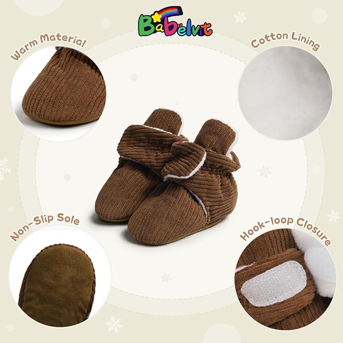Babelvit Newborn Baby Boy Girl Soft Fleece Booties Stay On Infant Slippers - Image 5