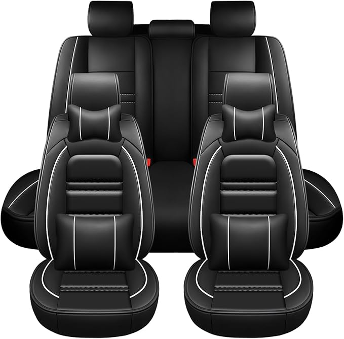 Car Seat Covers for kia Optima 2003-2020 | 5-Seats Seat Covers, Waterproof Seat Protectors, Automotive Seat Covers (Full Set with Pillow,Black&White Line)