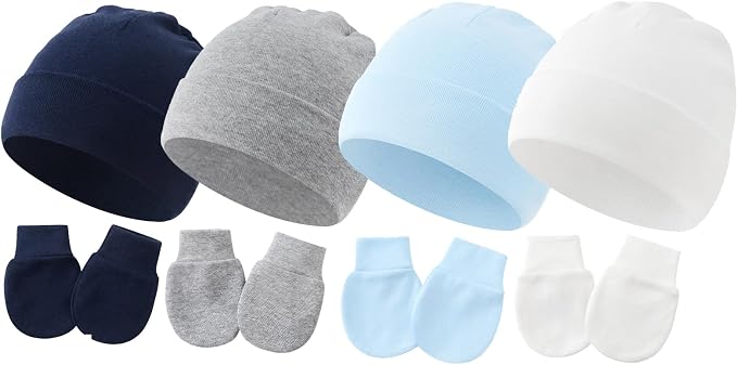 Newborn Hats Mittens Set Cute Baby Girls Boys Cotton Beanie hat Gloves by Wxllzlife