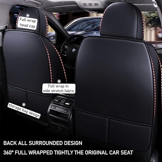 Luxury 2 Seats Car Seat Covers Protectors for Suzuki 1999-2025 95% Models, Back Storage Bag Design & Headrest Pillow & Lumbar Support Black & Coffee Line