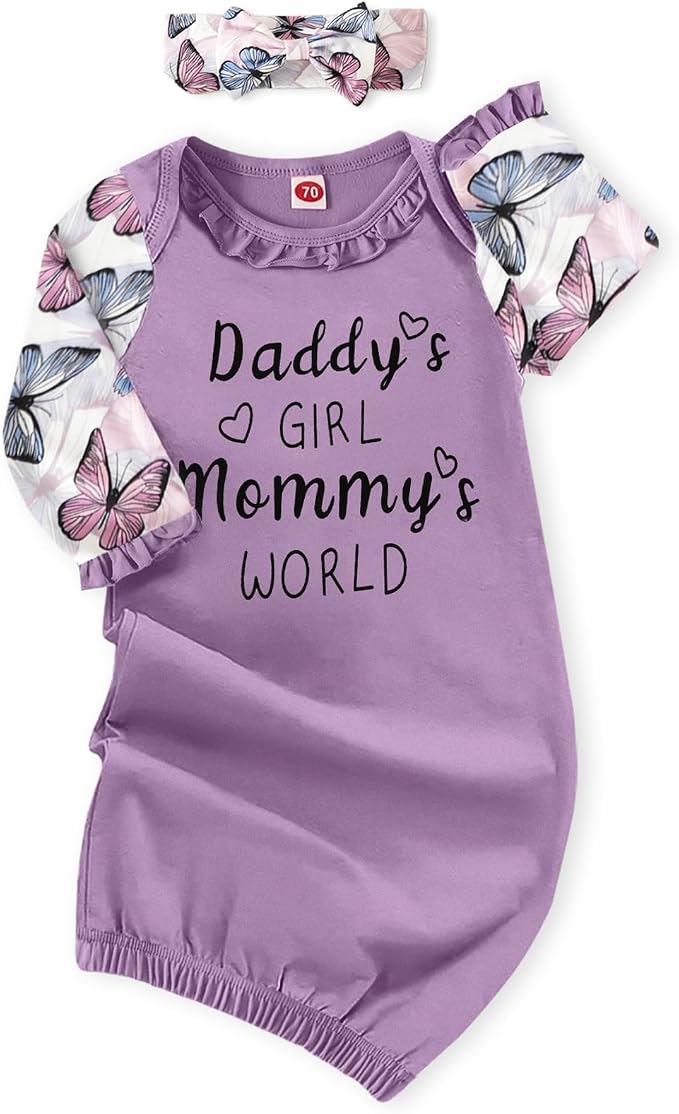 AMAWMW Newborn Baby Girl Little Sister Sleeper Gown Stripe Long Sleeve by AMAWMW