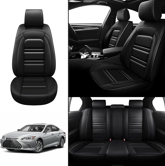 Seat Covers for Lexus Car es350 2007-2024 | 5-Seats Leather Seat Covers, Easy to Install Automotive Seat Covers Full Set (Full Set, Black)