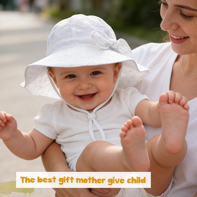 Baby Girl Sun Hat with UPF 50+ Outdoor Adjustable Beach Hat with Wide Brim - Image 2