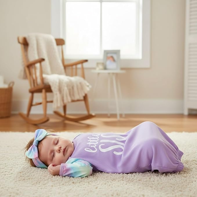 AMAWMW Newborn Baby Girl Little Sister Sleeper Gown Stripe Long Sleeve - Image 4