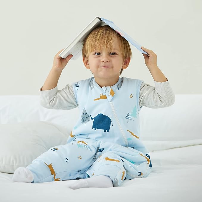 Duomiaomiao 1.5 TOG Toddler Sleep Sack 36-48 Months 100% Cotton Four Season Side Open Zipper Baby Sleep Sack with Feet, Breathable Toddler Wearable Blanket