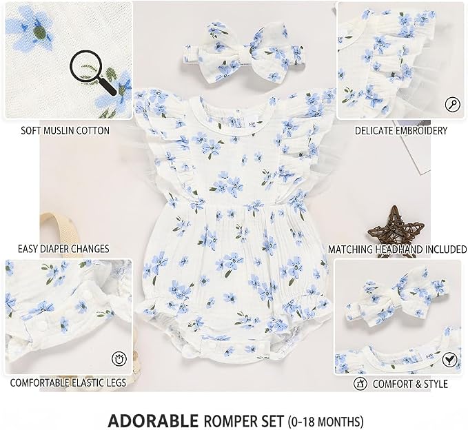 TITKKOP Ruffle Bubble Romper for Baby Girl | One-Piece Shorts Jumpsuit | Summer - Image 5