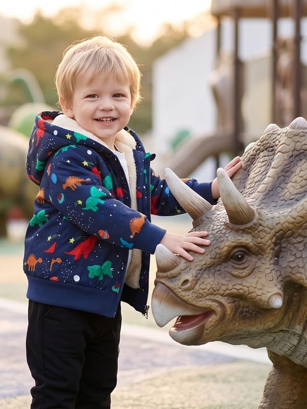 Baby Boys Fleece Jacket Cartoon Dinosaur Hooded Outerwear Toddler Fall Winter - Image 3