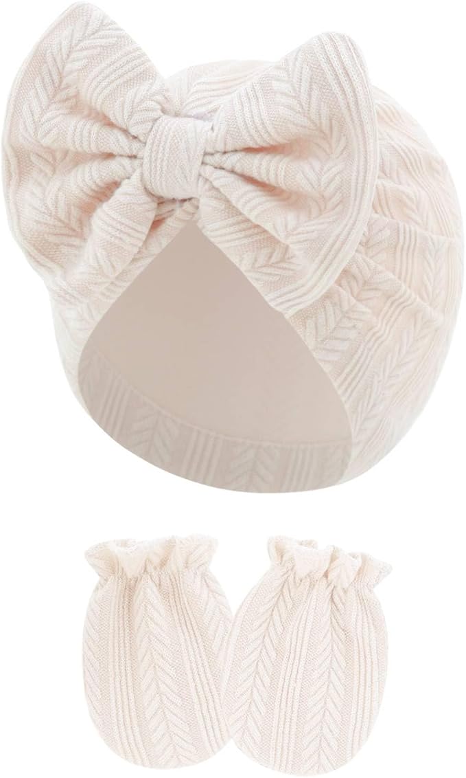 4 Pcs Newborn Hats Mittens Set Infant Cap Bow Hospital Beanie Preemie Hat - Image 9
