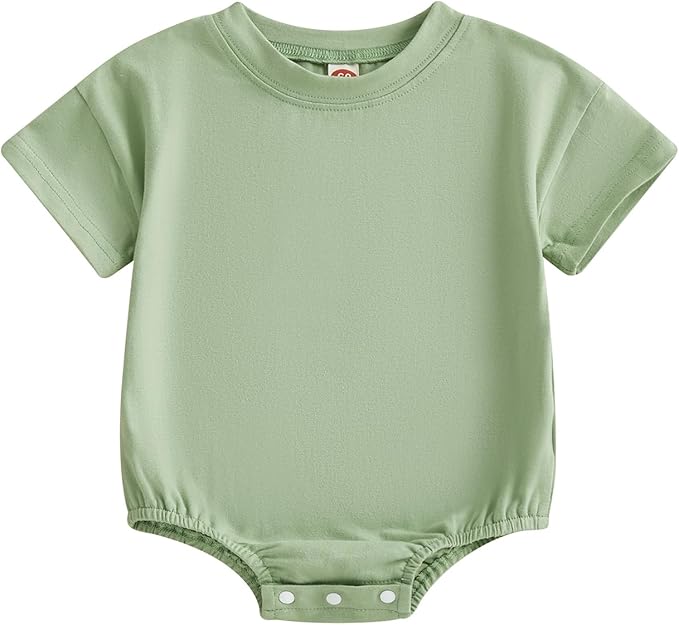 Baby Boy Girl Bubble Romper Infant Plain Oversize T-shirt Bodysuit by Merqwadd