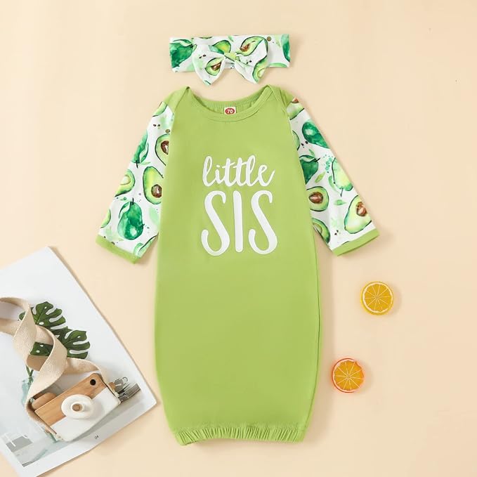 AMAWMW Newborn Baby Girl Little Sister Sleeper Gown Stripe Long Sleeve - Image 4