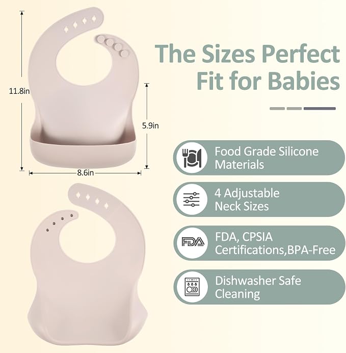 Eascrozn Silicone Bibs for Babies Toddler Set of 3, BPA Free | Soft Adjustable - Image 2