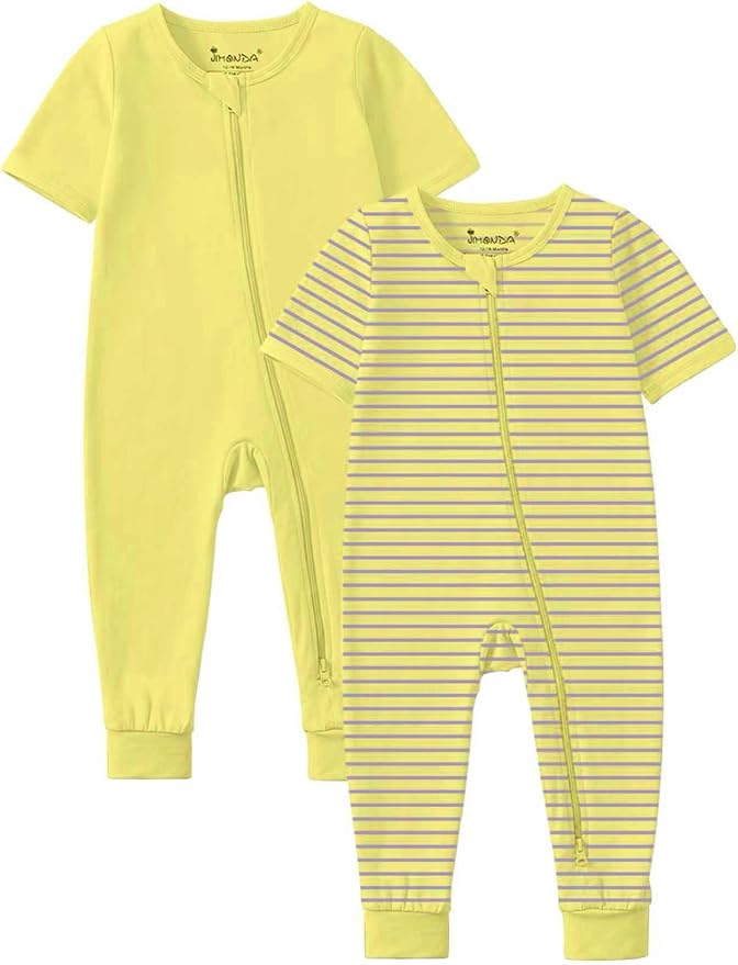 Jimonda Baby Romper Short Sleeve Cotton Pajamas 2-Way Zipper by JimondaBaby