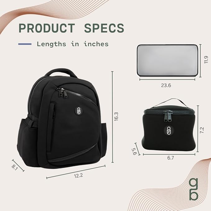 Gear Baby Breast Pump & Diaper bag Compatible with Spectra S1, S2, Medela, Neoprene Wearable Baby Breast Milk cooler Travel Diaper Bag Backpack for Working Mom and Family with Changing Pad (Black)