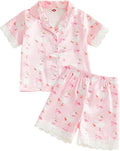 Kuriozud Toddler Baby Girl Pajamas Set Summer Floral Short Sleeve Button Down by Kuriozud