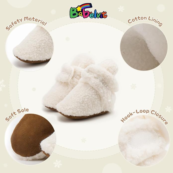 Babelvit Newborn Baby Boy Girl Soft Fleece Booties Stay On Infant Slippers - Image 5