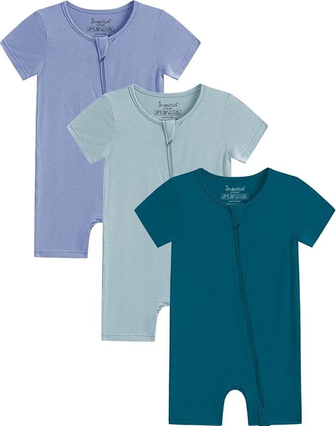 Jimonda Baby Bamboo Rayon Rompers Short Sleeve 3pc Pjs by JimondaBaby