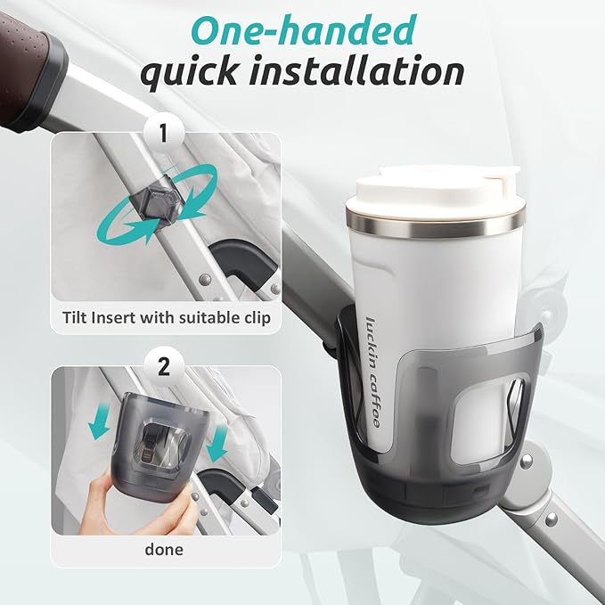 Stroller Cup Holder Fits for UPPAbaby Vista/Vista V2/Vista V3/Cruz/Cruz V2/Cruz V3/Minu/Minu V2/Minu V3/Minu Duo, Holds Different Drink Sizes, One-Hand Quick Install/Remove, Folds with Stroller