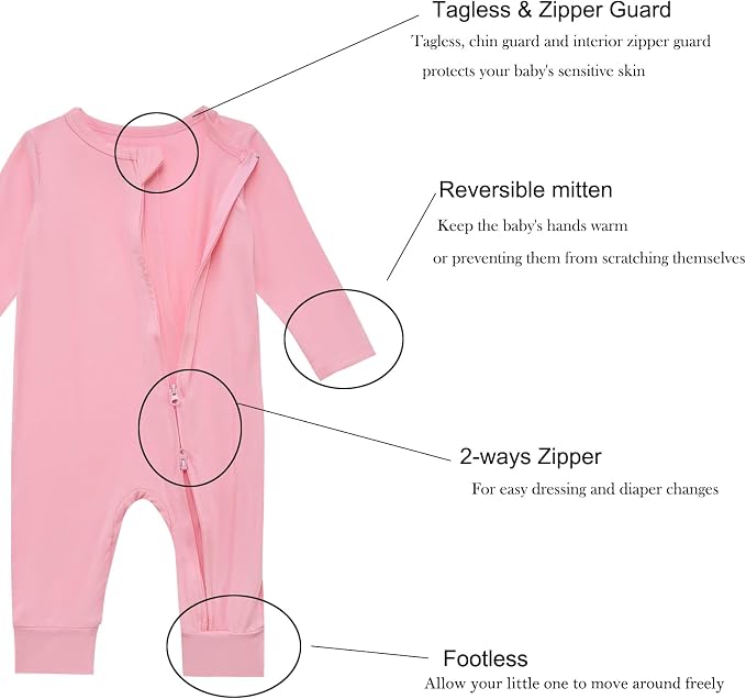 Aablexema Baby Footless Pajamas Rayon of Bamboo Romper | 3pcs Infant 2-way - Image 4