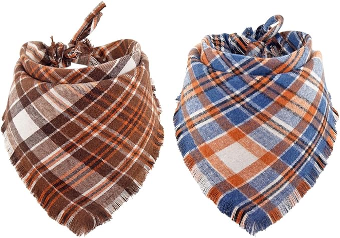 Fall Dog Bandana Autumn Thanksgiving Plaid Reversible Triangle Bibs Scarf by KZHAREEN