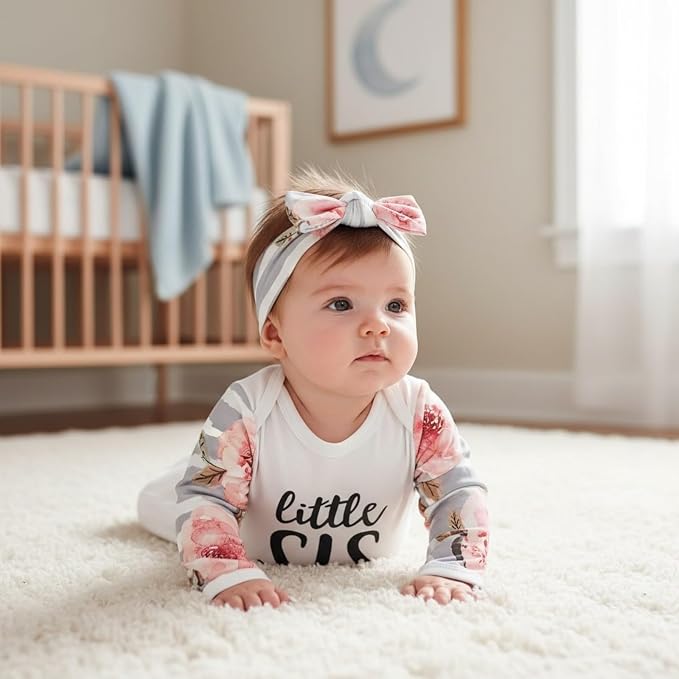 AMAWMW Newborn Baby Girl Little Sister Sleeper Gown Stripe Long Sleeve - Image 3