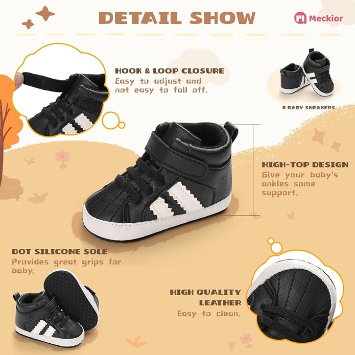 Meckior Toddler Baby Boys Girls High Tops Ankle Sneakers Soft Anti-Slip Sole PU - Image 5