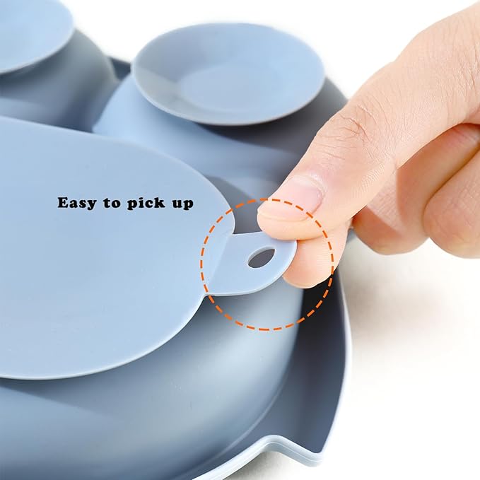 PandaEar Toddler Suction Plates, Stay Put Divided Baby Plates, Owl Shape BPA-Free 100% Food-Grade Silicone Unbreakable Baby Plate, Baby Feeding Supplies (Blue)