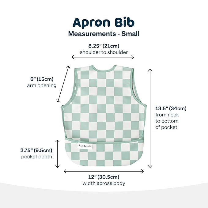 Twinkle Short Sleeve Apron Baby & Toddler Bib – Waterproof, Mess-Proof Bibs for Eating & Feeding, Machine Washable, Perfect Holiday Gift (Green Checkers, 2-4Y)