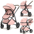 2 in 1 Baby Stroller, High Landscape Infant Stroller Pram Foldable Pushchair with Adjustable Canopy, Storage Basket,5-Point Harness,Mom Bags (Pink)