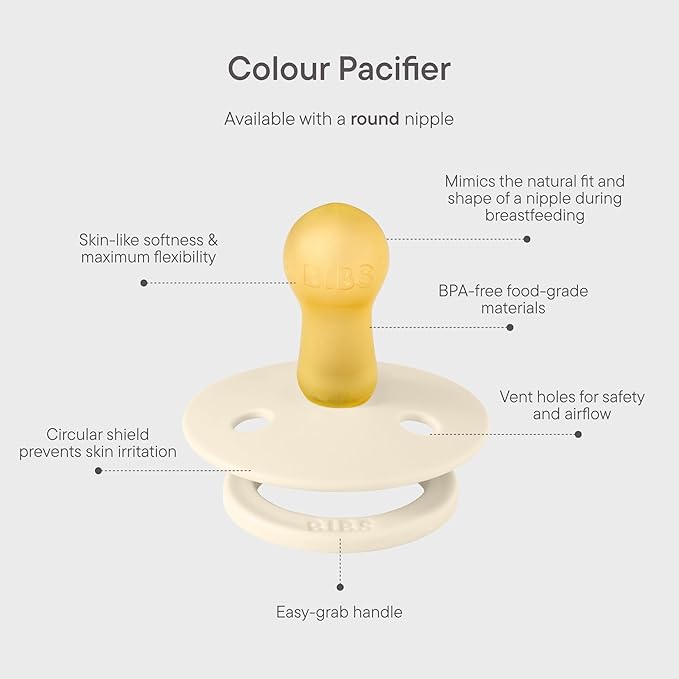 BIBS Colour Liberty Soother 2-Pack, BPA Free Dummy Pacifier, Round Nipple. Natural Rubber Latex, Made in Denmark, Size 1 (0-6 Months), Strawberries and Cream Pale Butter Mix