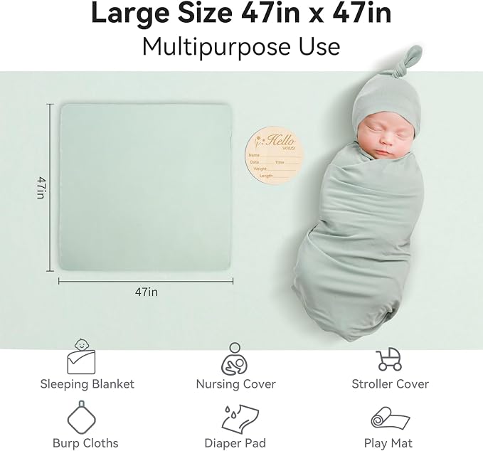 BubblePanda Rayon Made from Bamboo Newborn Swaddle Blankets 47"x47" 2-Packs | - Image 2