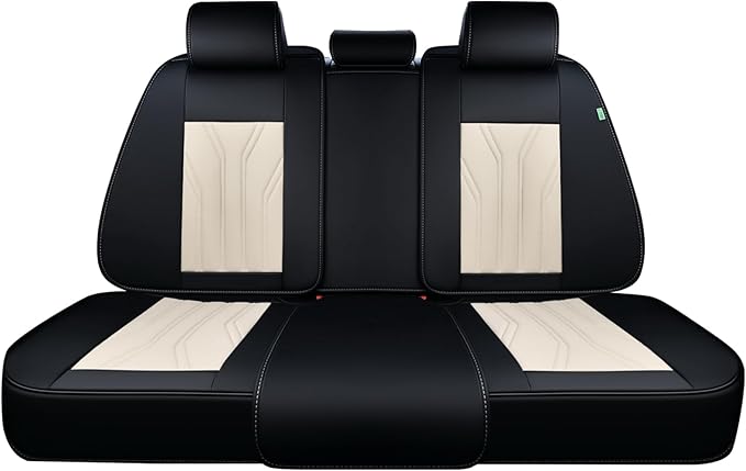 FLORICH Rear Seat Covers Leather Car Seat Covers Waterproof Back Seat Cover Automotive Seat Covers Universal Seat Cushion Protector for Most Cars Trucks SUV-Black&Beige