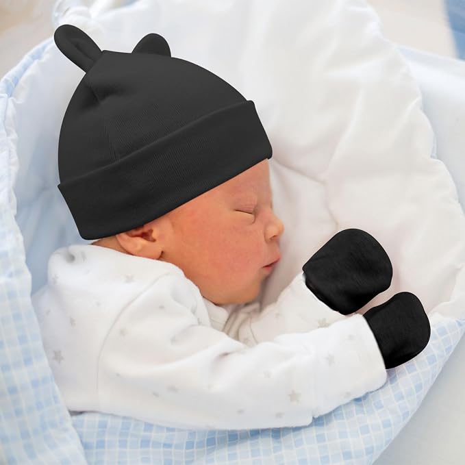 BQUBO Newborn Baby Hats Mittens Set Hospital Hat Beanie Infant Caps Baby Gloves - Image 2
