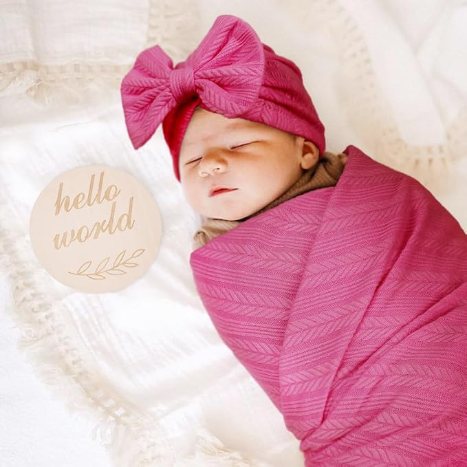 AQOKKA Newborn Receiving Blanket Wheat Ear Bow Hat Mitten Set | 4 Set Receiving - Image 7