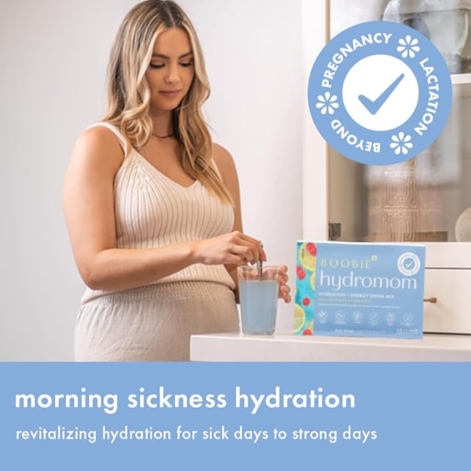 Boobie Hydromom Superfood Electrolyte Drink Mix, Blue Raspberry Lemonade | Refreshing Energy & Hydration Boost for Mamas | On-The-Go & Travel Essentials for Pregnancy, Lactation, & Beyond, 15 Packets