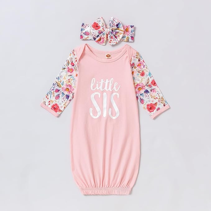 AMAWMW Newborn Baby Girl Little Sister Sleeper Gown Stripe Long Sleeve - Image 6