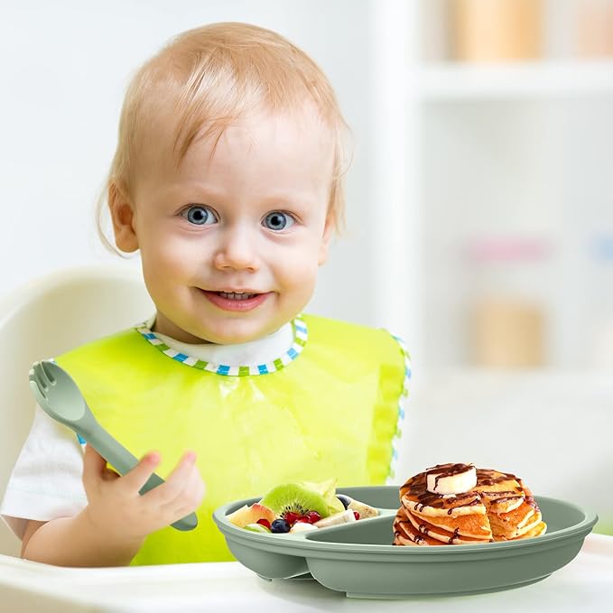 Meanplan 6 Pack Suction Plates for Toddlers with Lids Silicone Baby Plates set Food Grade Silicone Divided Design BPA Free Microwave and Dishwasher Safe Assorted Colors(Elegant Colors)