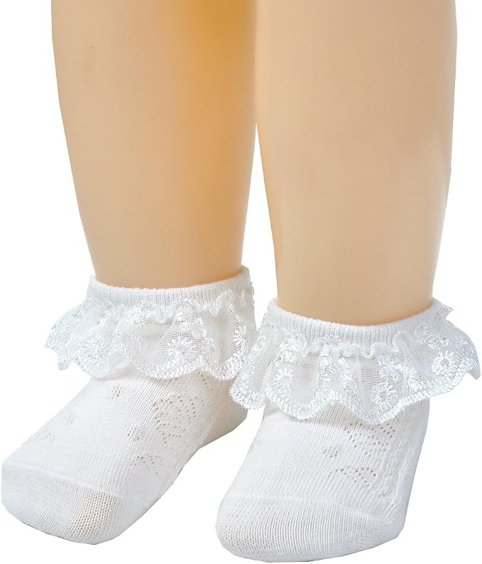 EPEIUS Baby Girl Ruffle Socks, Eyelet Frilly Lace Socks - Image 4