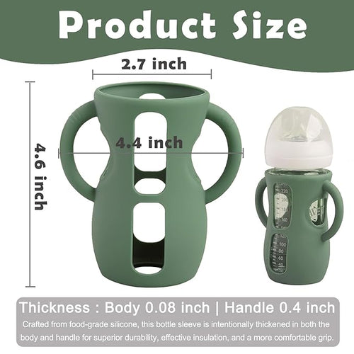 4 Pack Silicone Sleeves for Avent Natural Glass Baby Bottles, Anti Breakage Bottle Holder, Compatible with Philips Avent Glass Natural Baby Bottles (Blue+Gray+Green+White, 8 OZ)