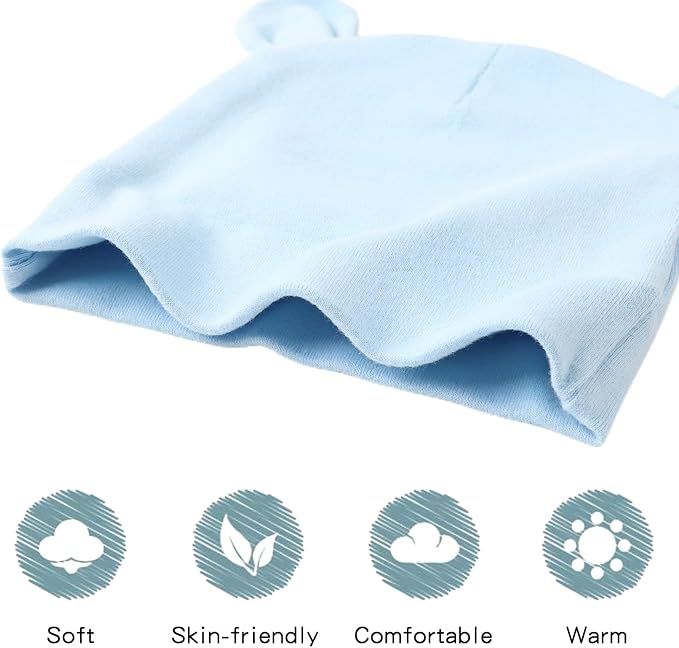 Pesaat Newborn Hospital Hat 0-12Months Preemie Boys Girls Beanie Solid Infant - Image 4