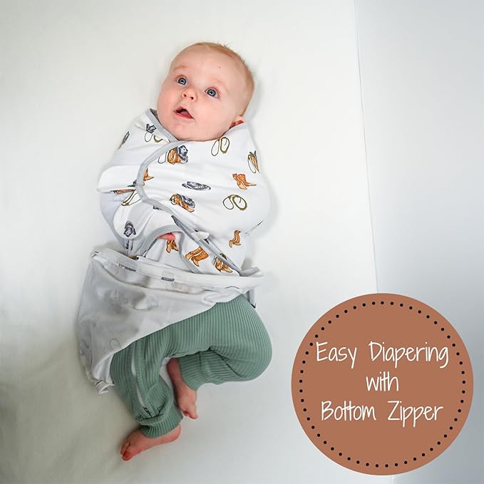 LollyBanks 100% Organic Cotton Baby Boy Essentials Swaddles 0-3 Months, Newborn Swaddle with Easy Change Zipper, Western Baby Swaddle Blanket Wrap (Cowboy Print)