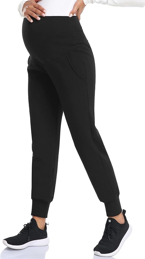 AMPOSH Women's Maternity Pants Stretchy Lounge Workout Pants Casual Loose Comfy Pregnancy Joggers with Pockets