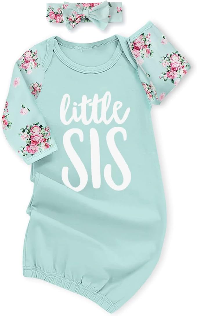 AMAWMW Newborn Baby Girl Little Sister Sleeper Gown Stripe Long Sleeve by AMAWMW