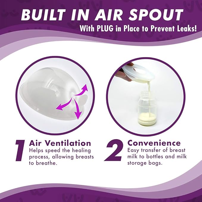 Mommyz Love Breast Shells & Milk Catcher for Breastfeeding New Model with Plugs - Breast Milk Catcher to Relieve Cracked Sore & Engorged Nipples - Breast Shells Milk Collector for Leaking Milk 2 Pack