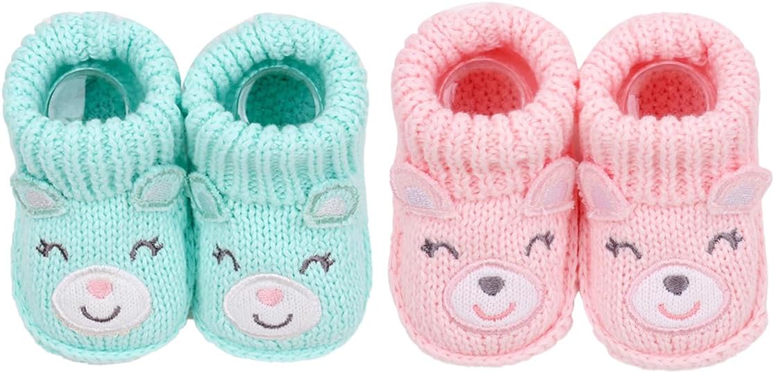 2 Pairs Baby Booties Newborn First Walkers Cozy Shoes Warm Knit Soft Booties by Unknown