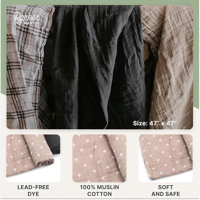 Parker Baby Co. Soft Muslin Baby Swaddle Blankets, 3 Pack - Image 4
