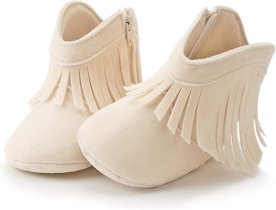 Meckior Baby Girls Cowboy Tassel Boots Side Zipper Moccasins Soft Bottom - Image 6