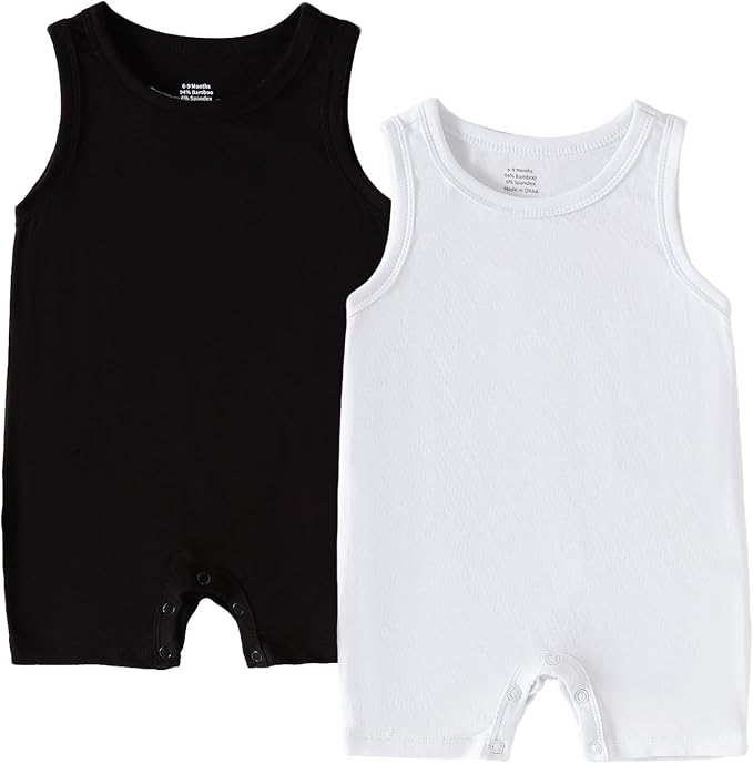 DEFAHN Viscose made from Bamboo Baby Boy Sleeveless Romper 2 Pack Infant Solid by DEFAHN