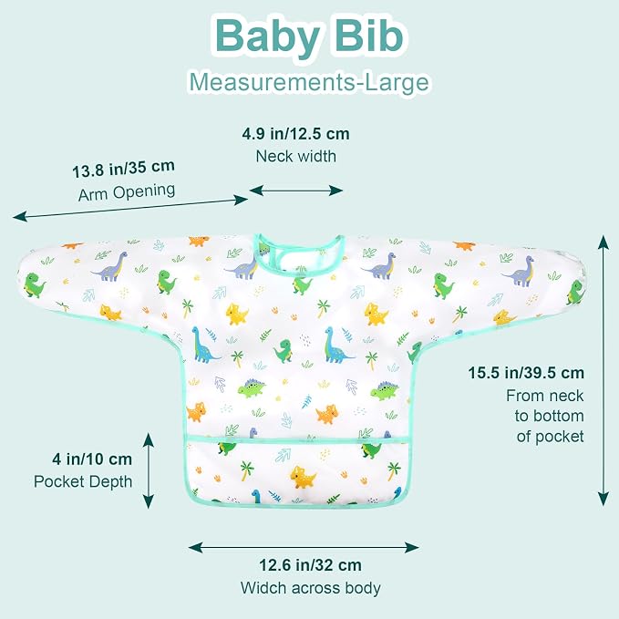 Accmor 4 Pack Long Sleeve Bibs, Baby Smock Waterproof Full Sleeved Bib - Image 7
