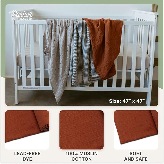Parker Baby Co. Soft Muslin Baby Swaddle Blankets, 3 Pack - Image 4